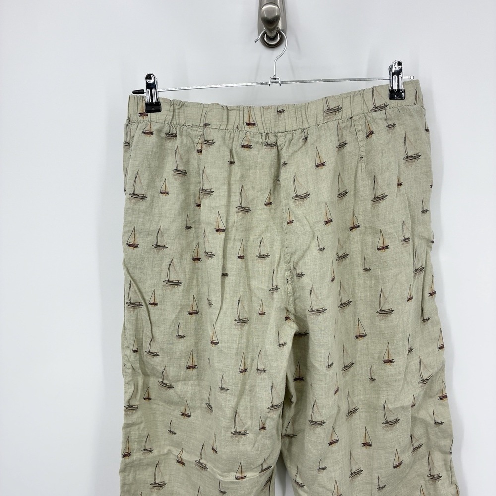 Cut Loose Women Size XL Pants Capri Crop Wide Leg Green Sail Boat Print Linen - Picture 5 of 8